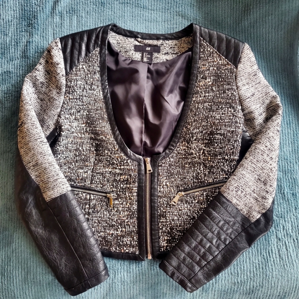H&M Tweed Jacket w/ Faux Leathet